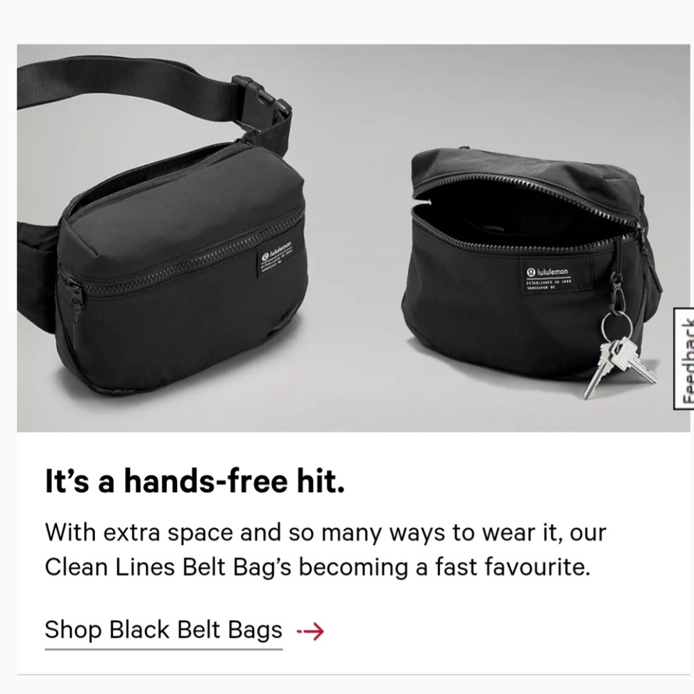 NWT lululemon clean lines black belt bag